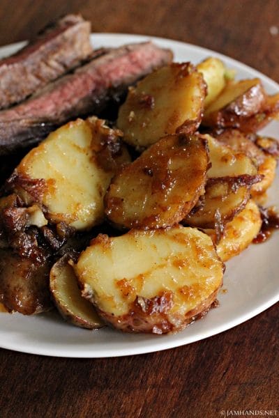 Famous Caramel Potatoes with Marinated Flank Steak