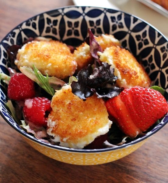 Fried Goat Cheese Salad with Quick Berry Dressing