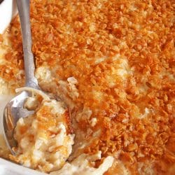 Cheesy Hashbrown Casserole with Cornflake Topping