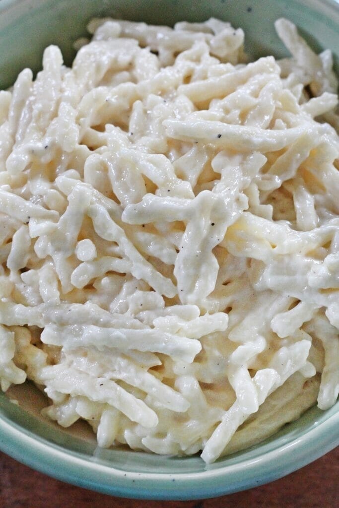 Close up of Browned Butter Alfredo Pasta in a serving bowl